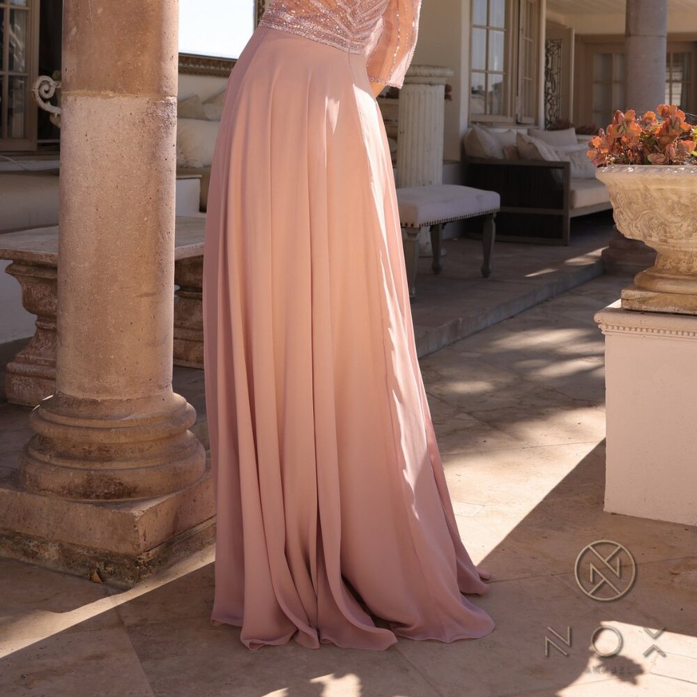 NEW LONG A-LINE MOB DRESS W/ 3\4 SLEEVES V-NECK & SEQUINS EMBROIDERY NX MF100 - Picture 8 of 8